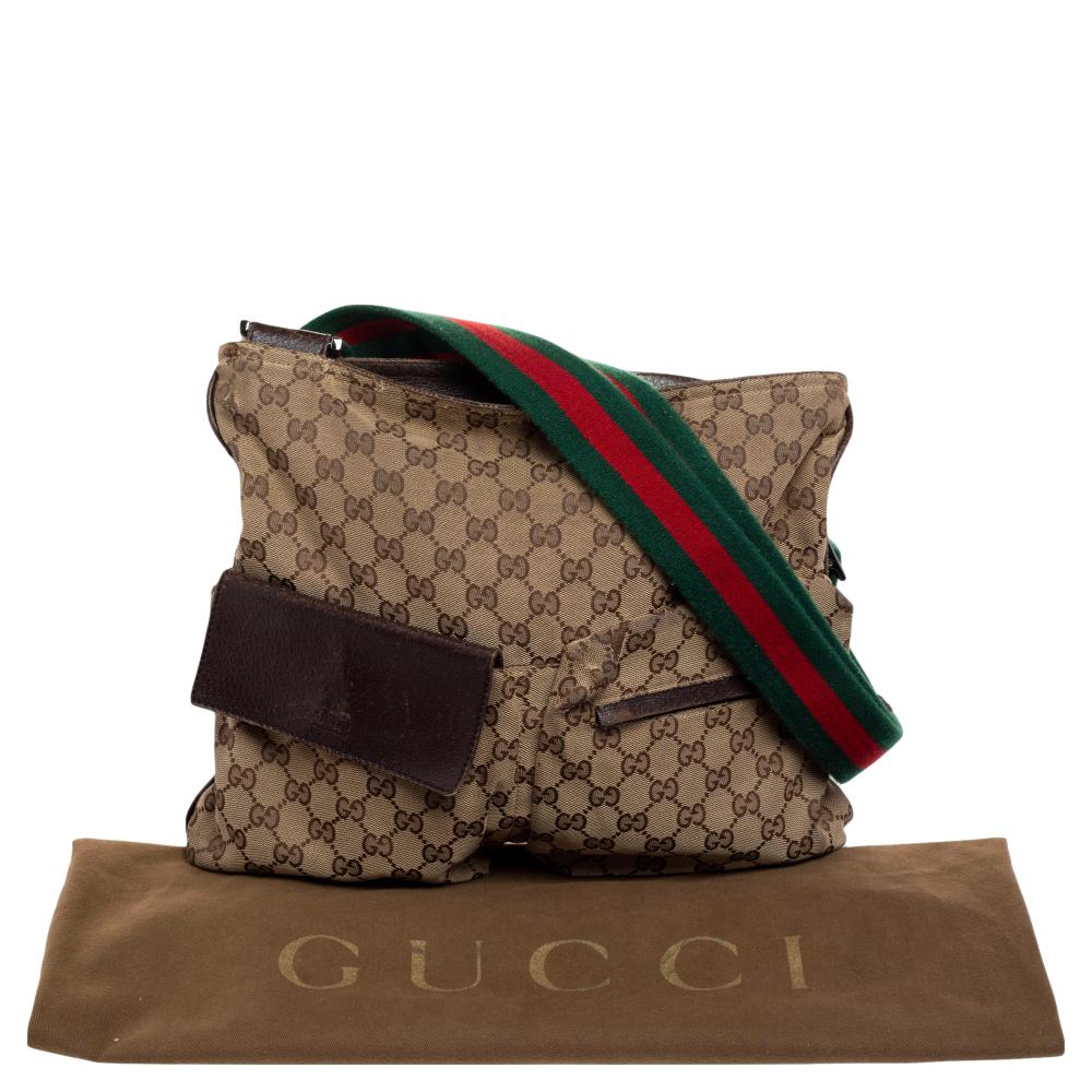 Gucci Beige GG Canvas Medium Web Double Pocket Messenger Bag 5