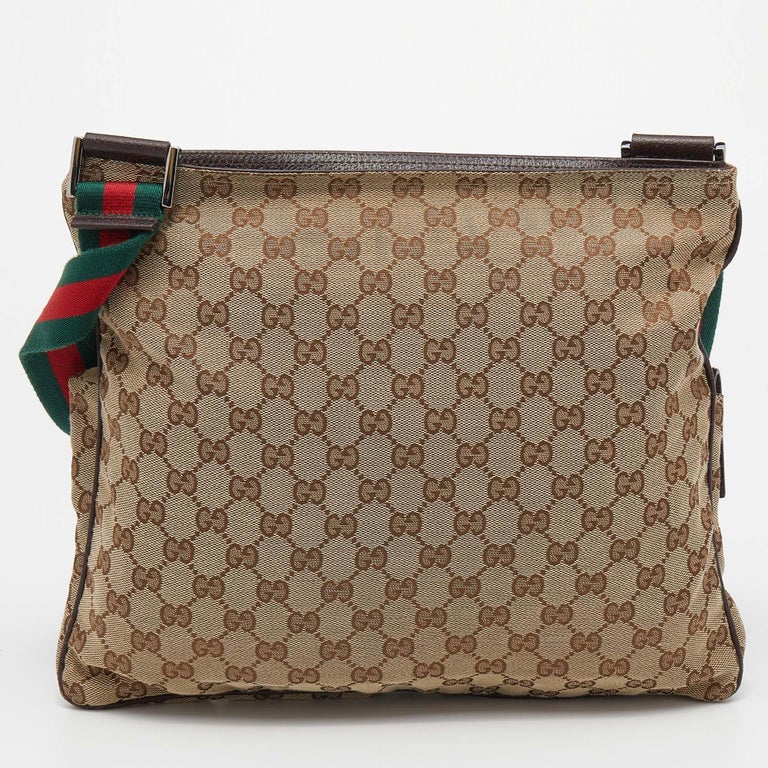 Gucci Beige GG Canvas Medium Web Double Pocket Messenger Bag For Sale at  1stDibs