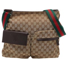 Gucci Beige GG Canvas Medium Web Double Pocket Messenger Bag