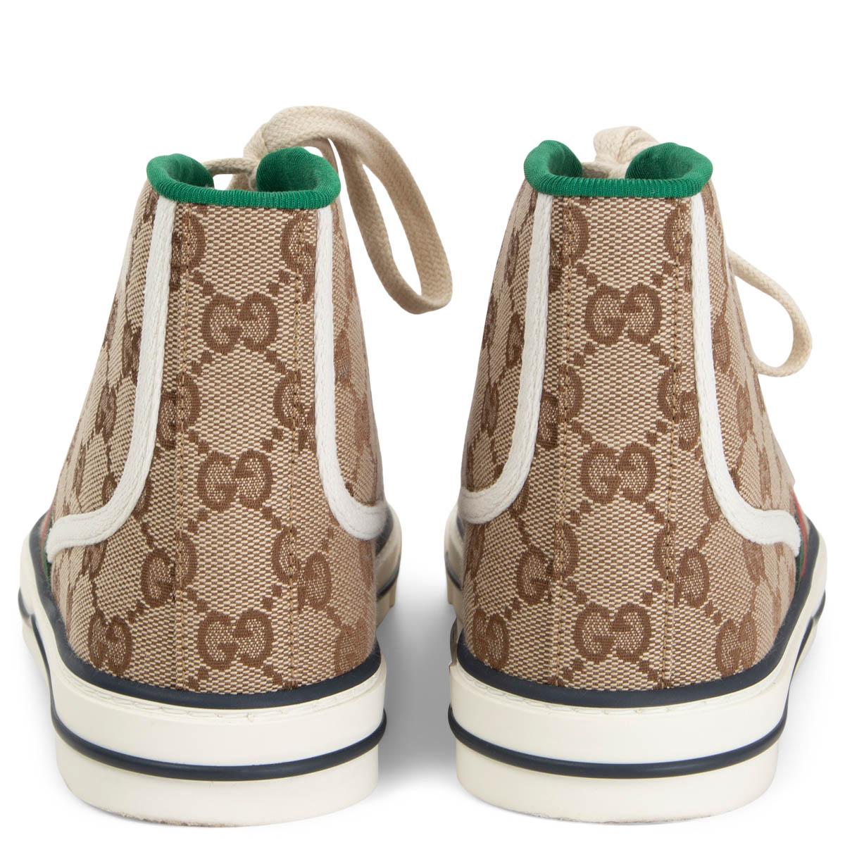 GUCCI beige GG Canvas TENNIS 1977 High Top Sneakers Shoes 37.5 In Excellent Condition In Zürich, CH