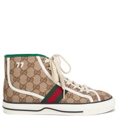 GUCCI beige GG Canvas TENNIS 1977 High Top Sneakers Shoes 37.5