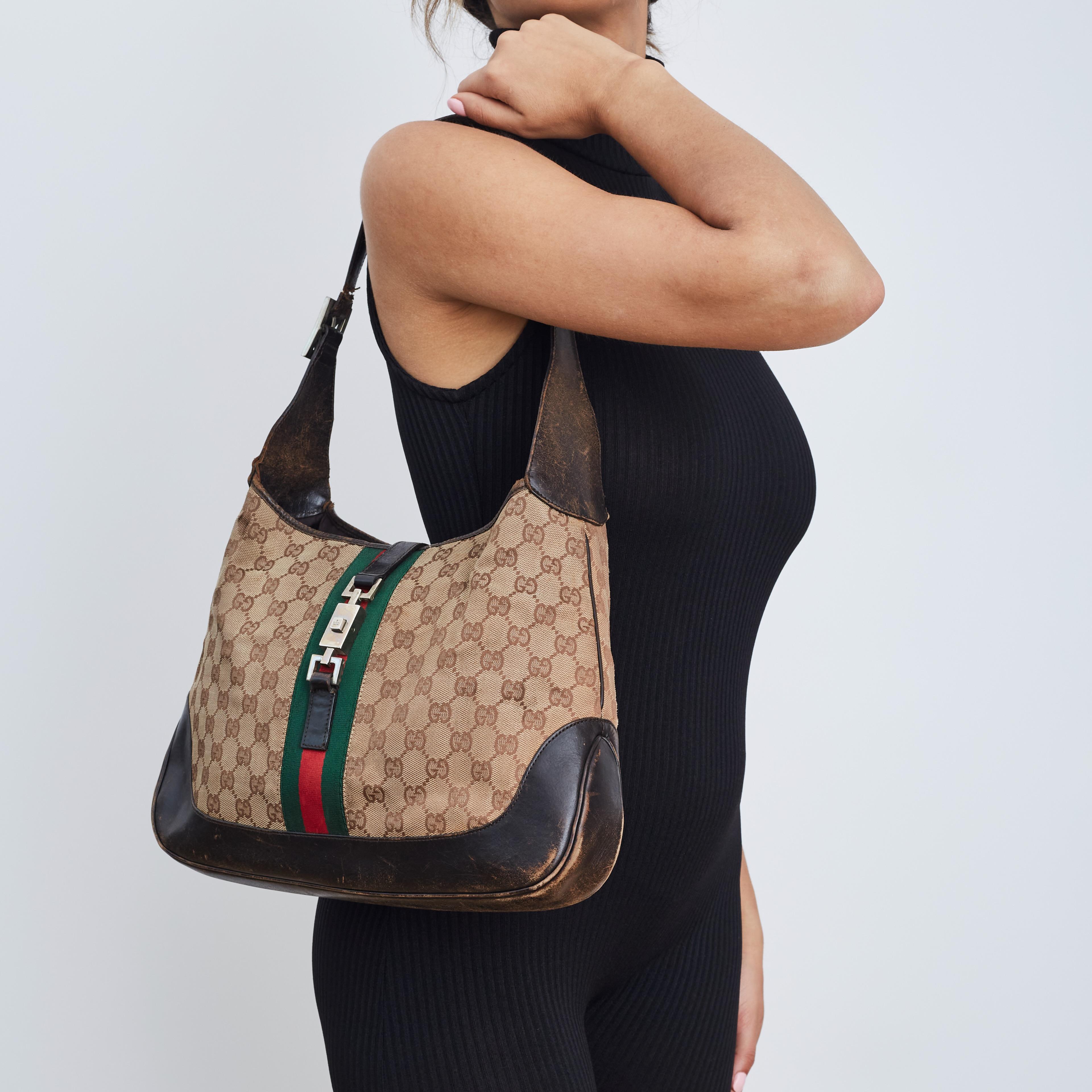 Gucci Beige GG Canvas Web Jackie Borsa a tracolla grande 7