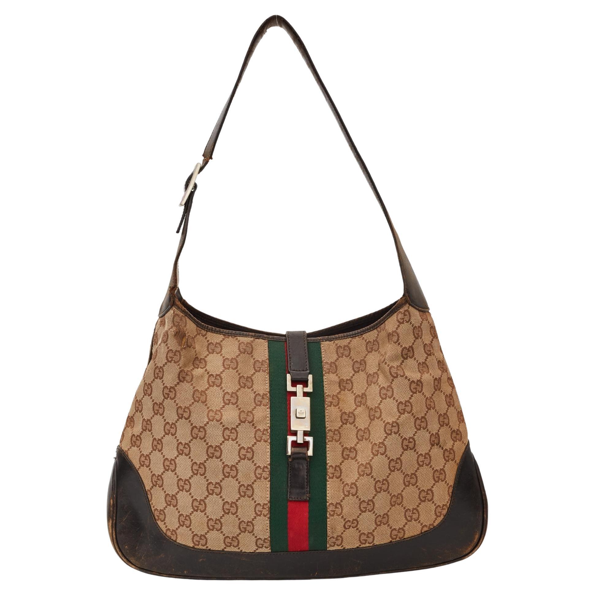 Gucci Beige GG Canvas Web Jackie Shoulder Bag Large at 1stDibs