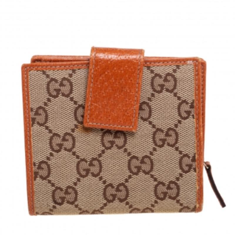Gucci Beige GG Canvas Zip Around French Compact Wallet For Sale 6