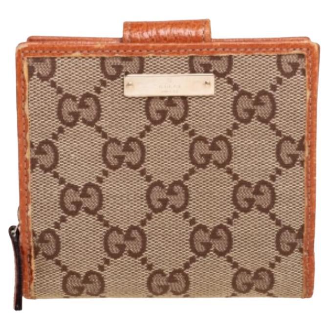 Gucci Beige GG Canvas Zip Around French Compact Wallet For Sale