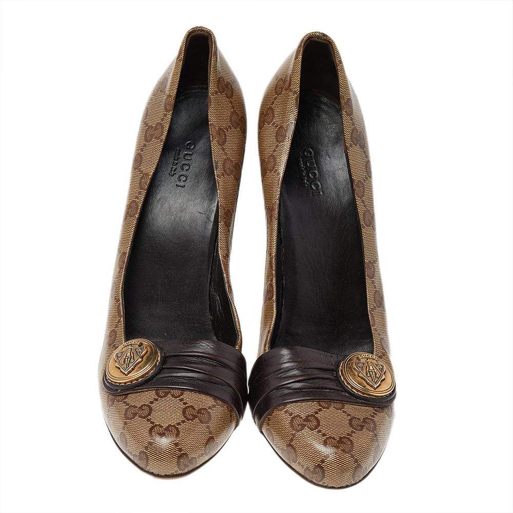 Gucci Beige GG Coated Canvas And Leather Hysteria Pumps Size 39 1