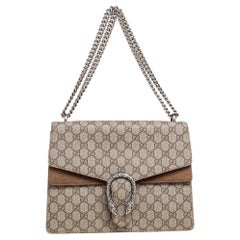 Used Gucci Beige GG Coated Canvas and Suede Medium Dionysus Shoulder Bag
