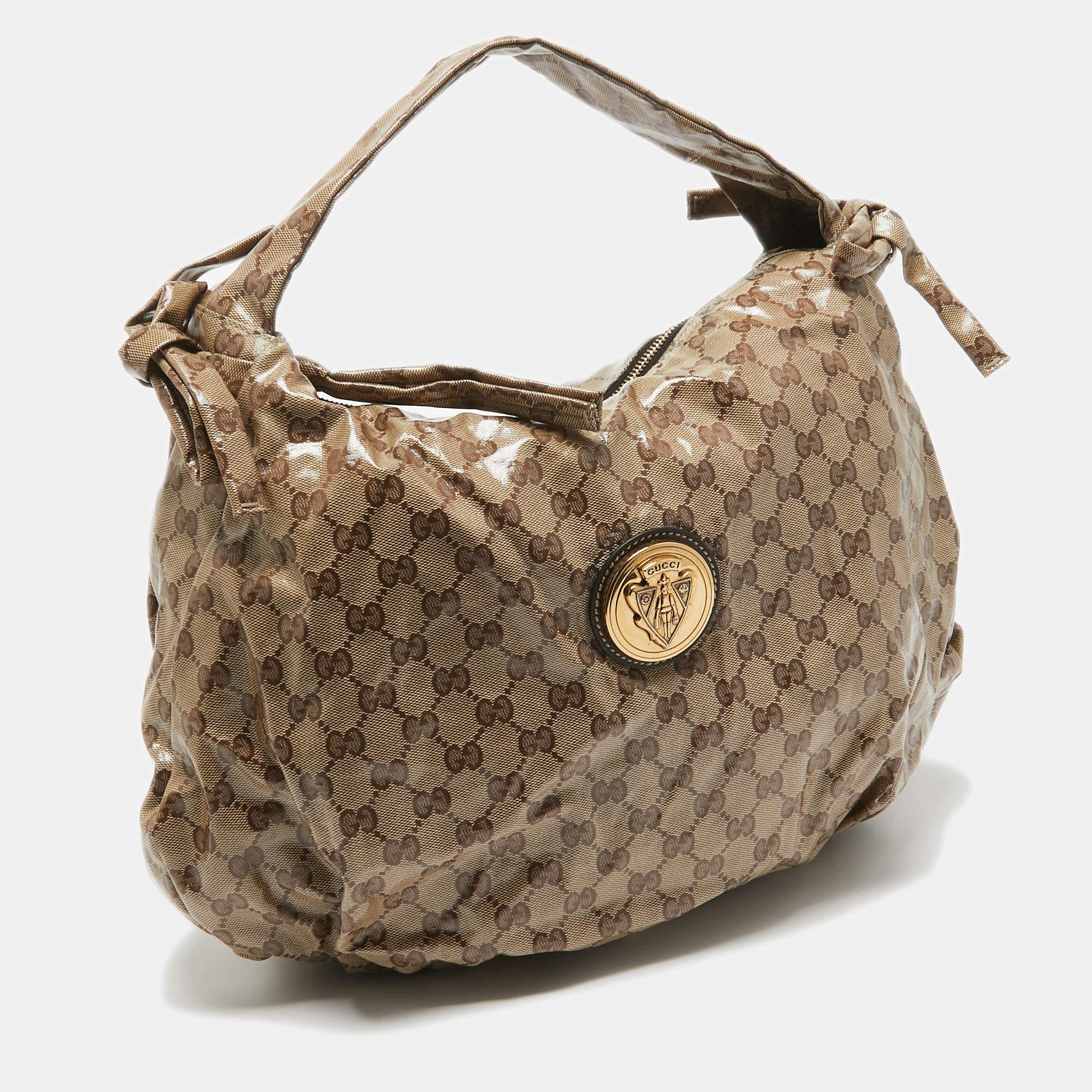 Gucci Beige GG Crystal Canvas Hysteria Hobo In Good Condition In Dubai, Al Qouz 2