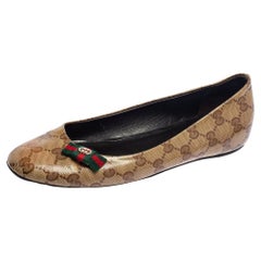 Gucci Beige GG Crystal Canvas Mayfair Web Bow Detail Ballet Flats Size 37.5