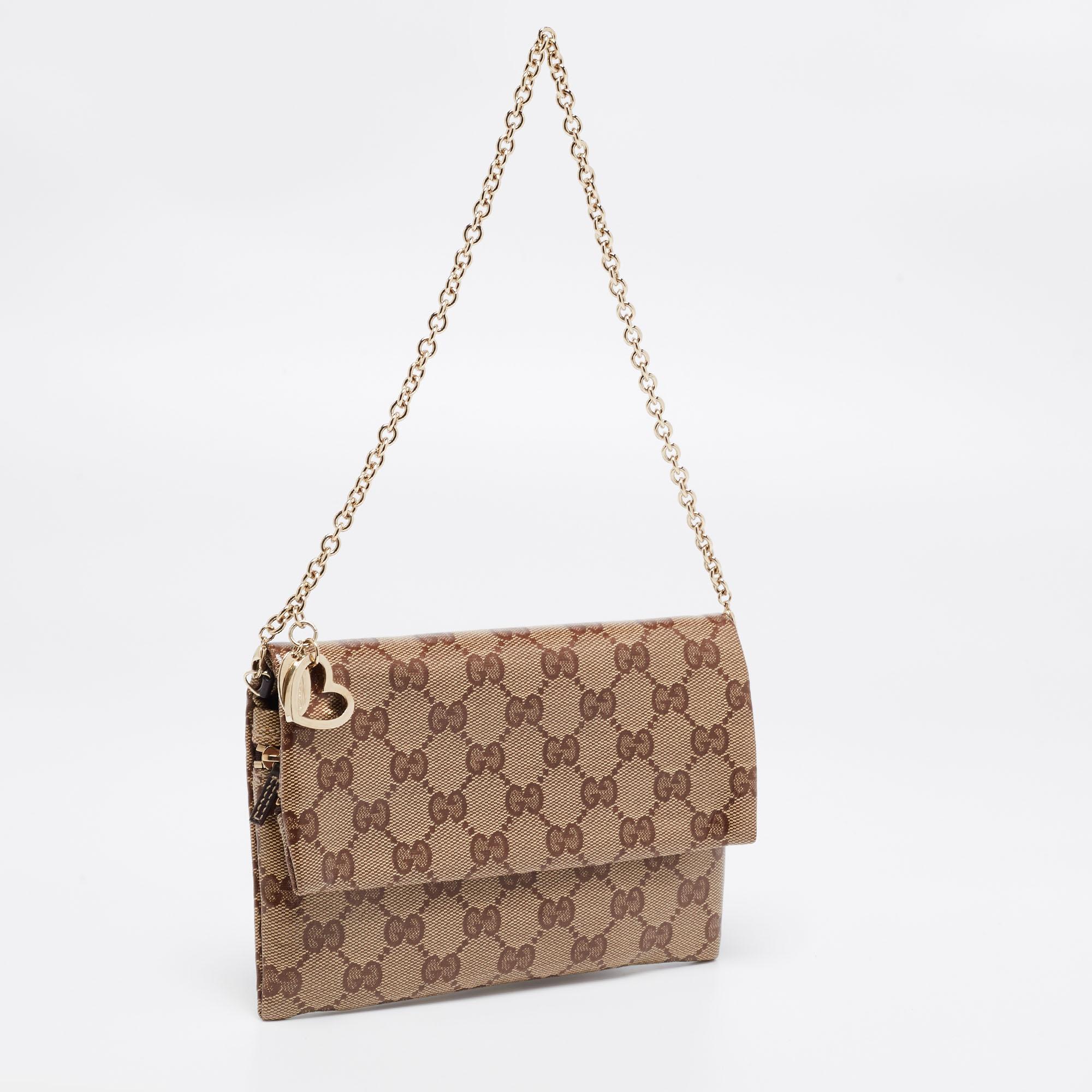 Women's Gucci Beige GG Crystal Canvas Wallet on Chain