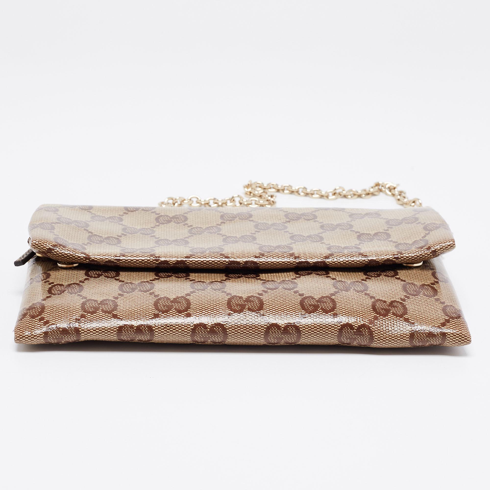 Gucci Beige GG Crystal Canvas Wallet on Chain 1