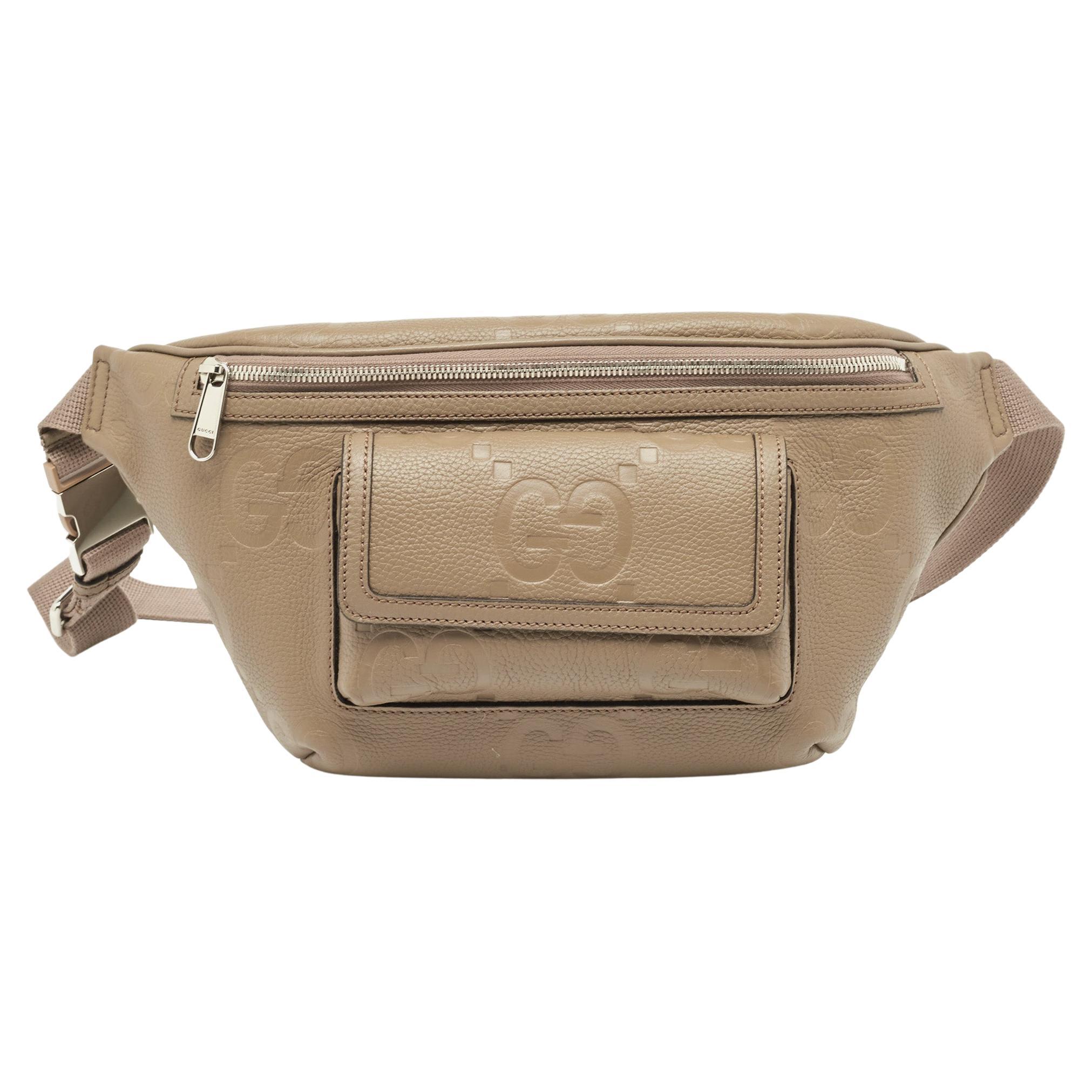 Gucci Beige GG Emblematic Jumbo Leather Belt Bag For Sale