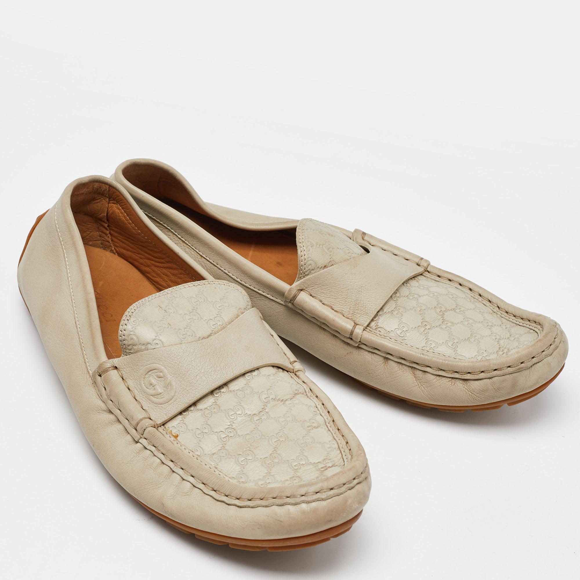 De las mujeres Mocasines Gucci Beige GG Piel Slip On Talla 38.5 en venta