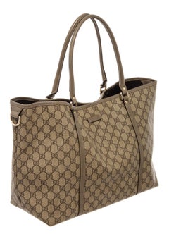 Gucci Beige GG Monogram Canvas Brown PVC Leather Tote Bag