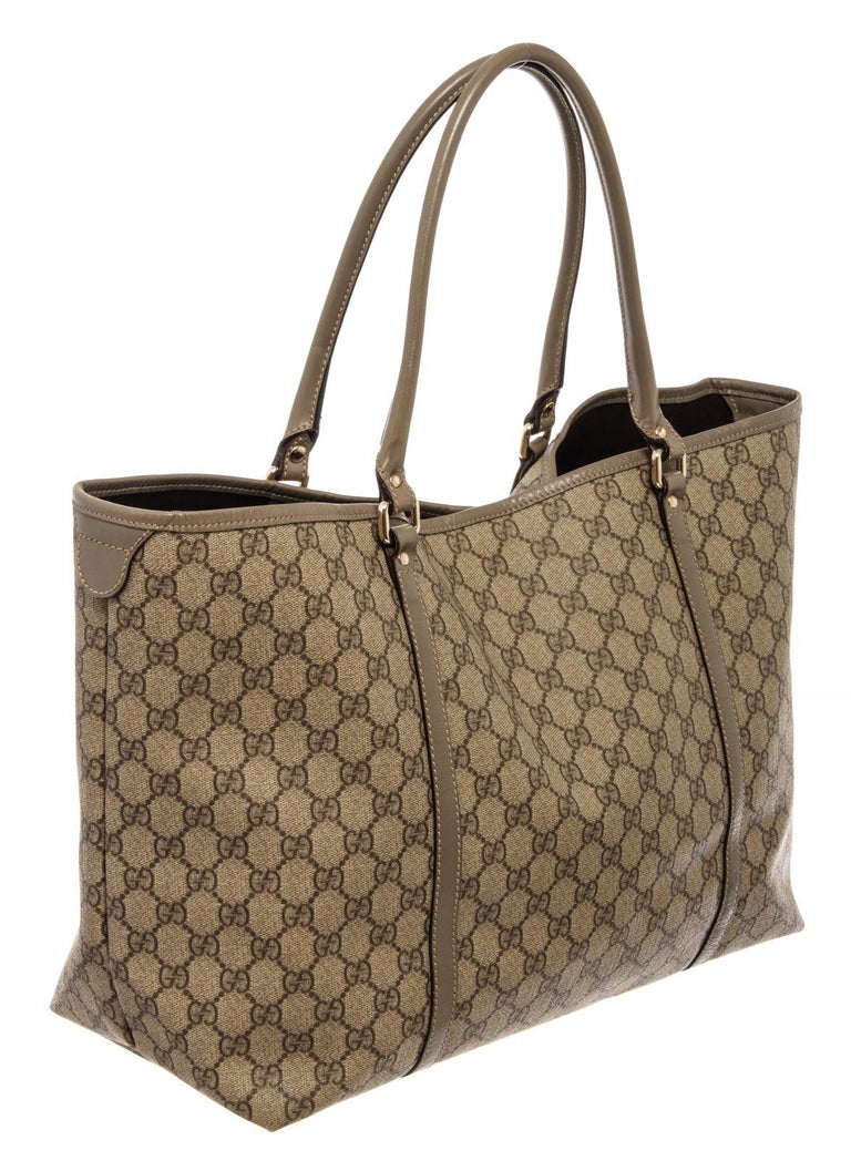Gucci Beige GG Monogram Canvas Brown PVC Leather Tote Bag at 1stDibs | cb  positano bags, gucci 197953