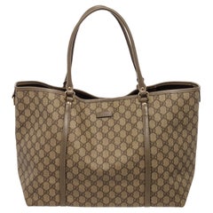Gucci Beige GG Monogram Canvas Brown PVC Leather Tote Bag