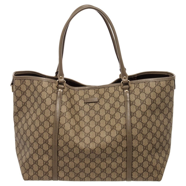 Gucci Beige GG Monogram Canvas Brown PVC Leather Tote Bag at 1stDibs