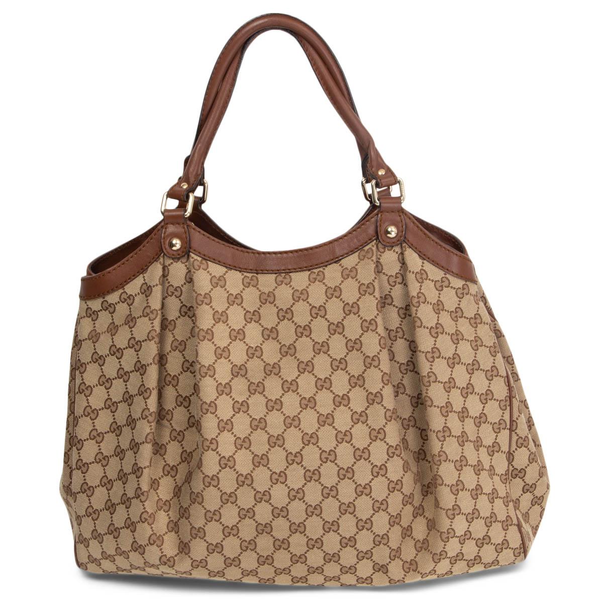 Beige GUCCI beige GG Monogram Canvas SUKEY LARGE Tote Bag