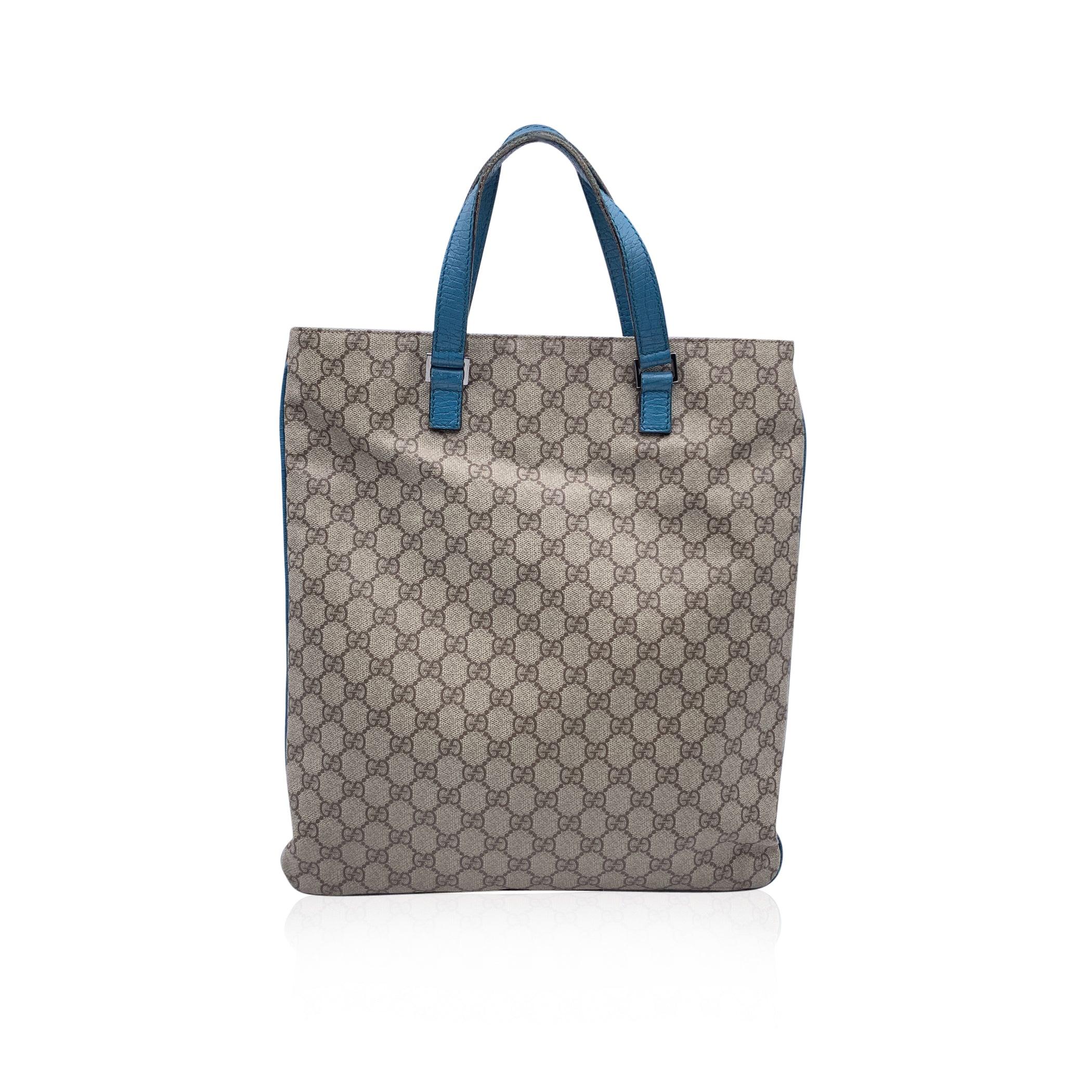 Gucci Beige GG Monogram Canvas Tote Shopping Bag Teal Leather In Good Condition In Rome, Rome