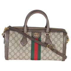 Gucci Beige GG Monogram Canvas Web Medium Ophidia Boston Bag