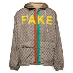 Gucci Beige GG Monogram Synthetic Fake Or Not Hooded Windbreaker Jacket S