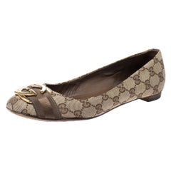 Gucci Beige GG Original Canvas 'Interlocking' GG Ballet Flats Size 38.5