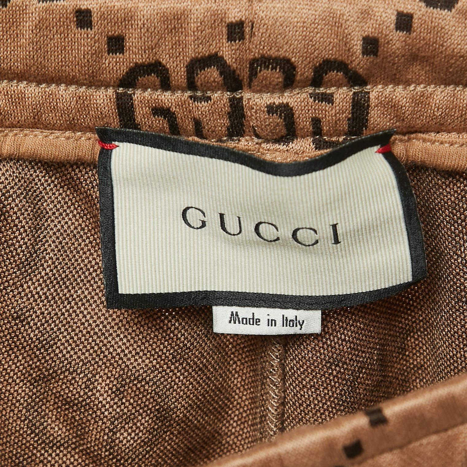 Gucci Beige GG Patterned Cotton Web Detailed Jog Pants M For Sale 1