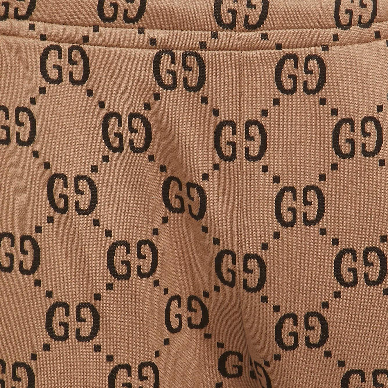 Gucci Beige GG Patterned Cotton Web Detailed Jog Pants M For Sale 2