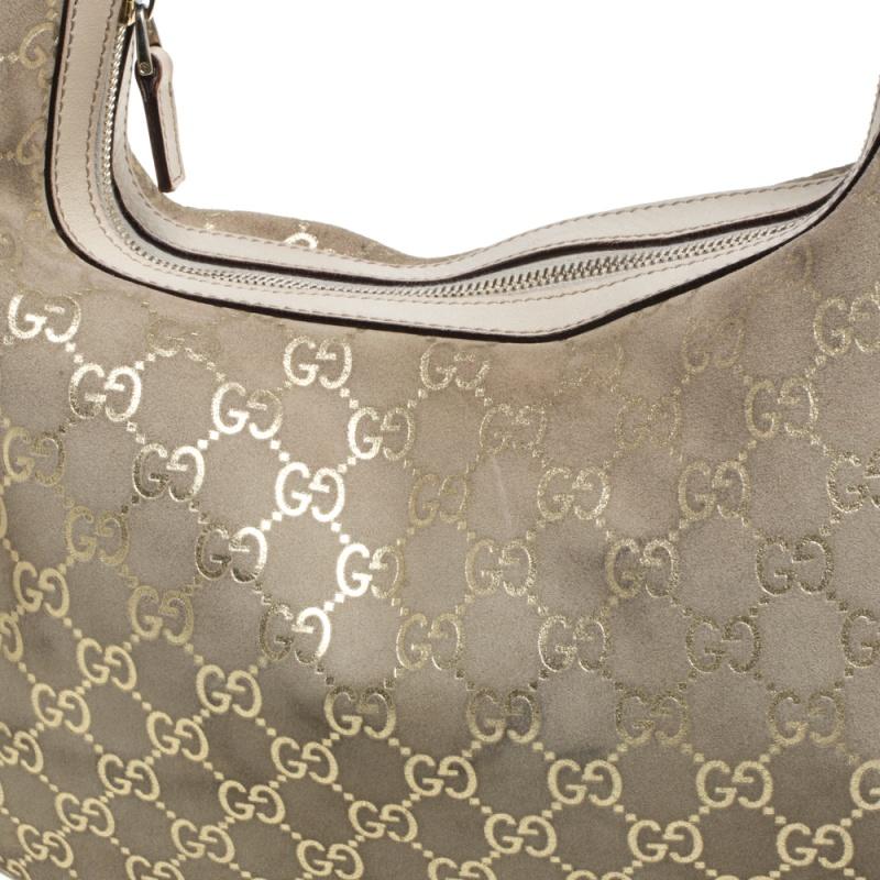 Gucci Beige GG Suede and Leather Charmy Hobo 6