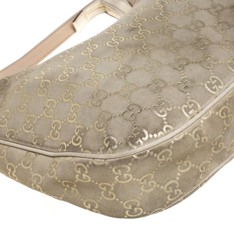 Gucci Beige GG Suede and Leather Charmy Hobo 3