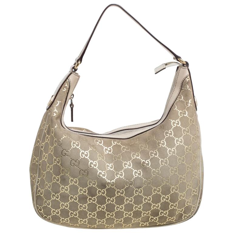 Gucci Beige GG Suede and Leather Charmy Hobo at 1stDibs