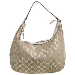 Gucci Beige GG Suede and Leather Charmy Hobo