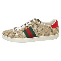 Gucci Beige GG Supreme Bee Print Canvas Ace Low Top Sneakers Size 39.5