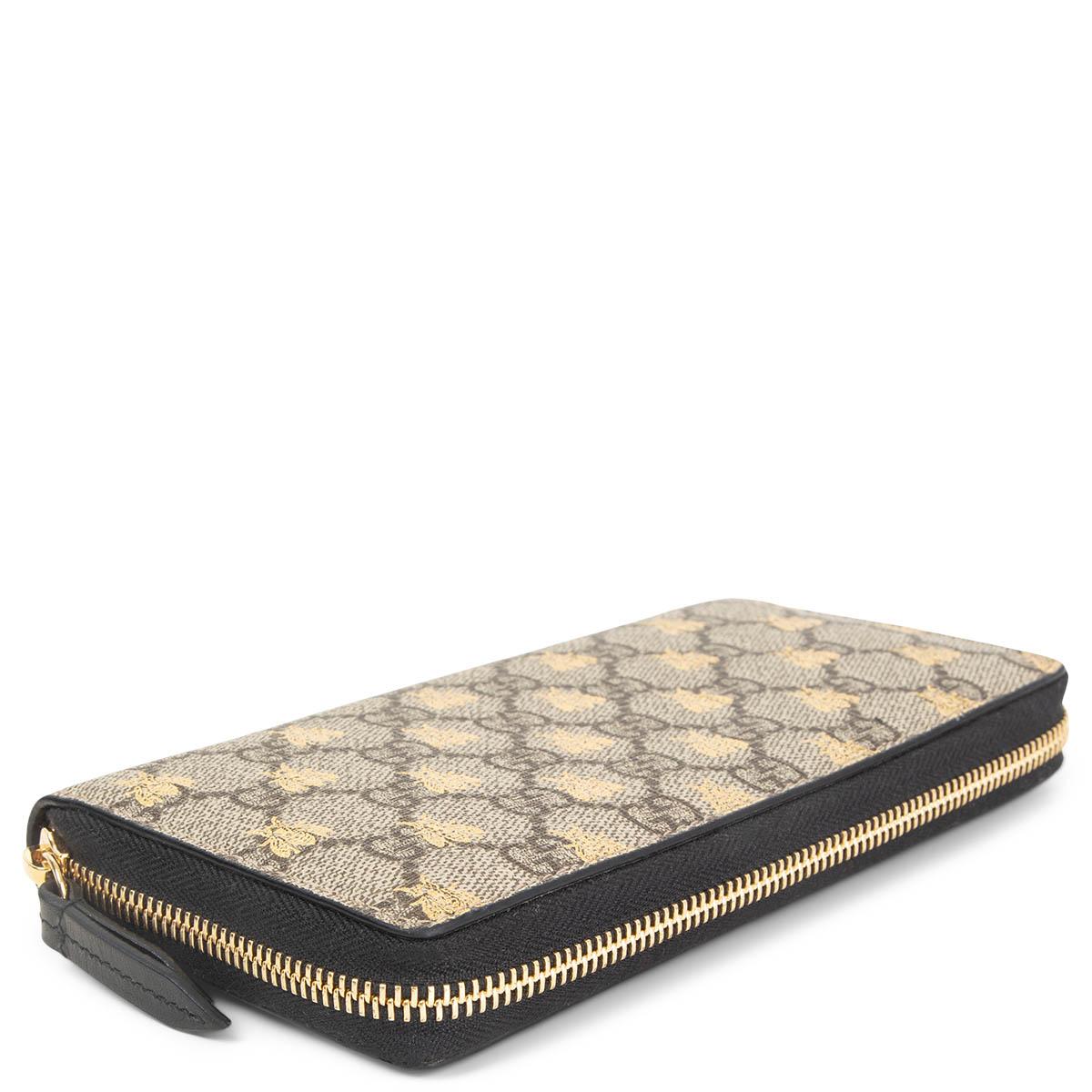 GUCCI beige GG SUPREME BEES ZIP AROUND Brieftasche (Beige)