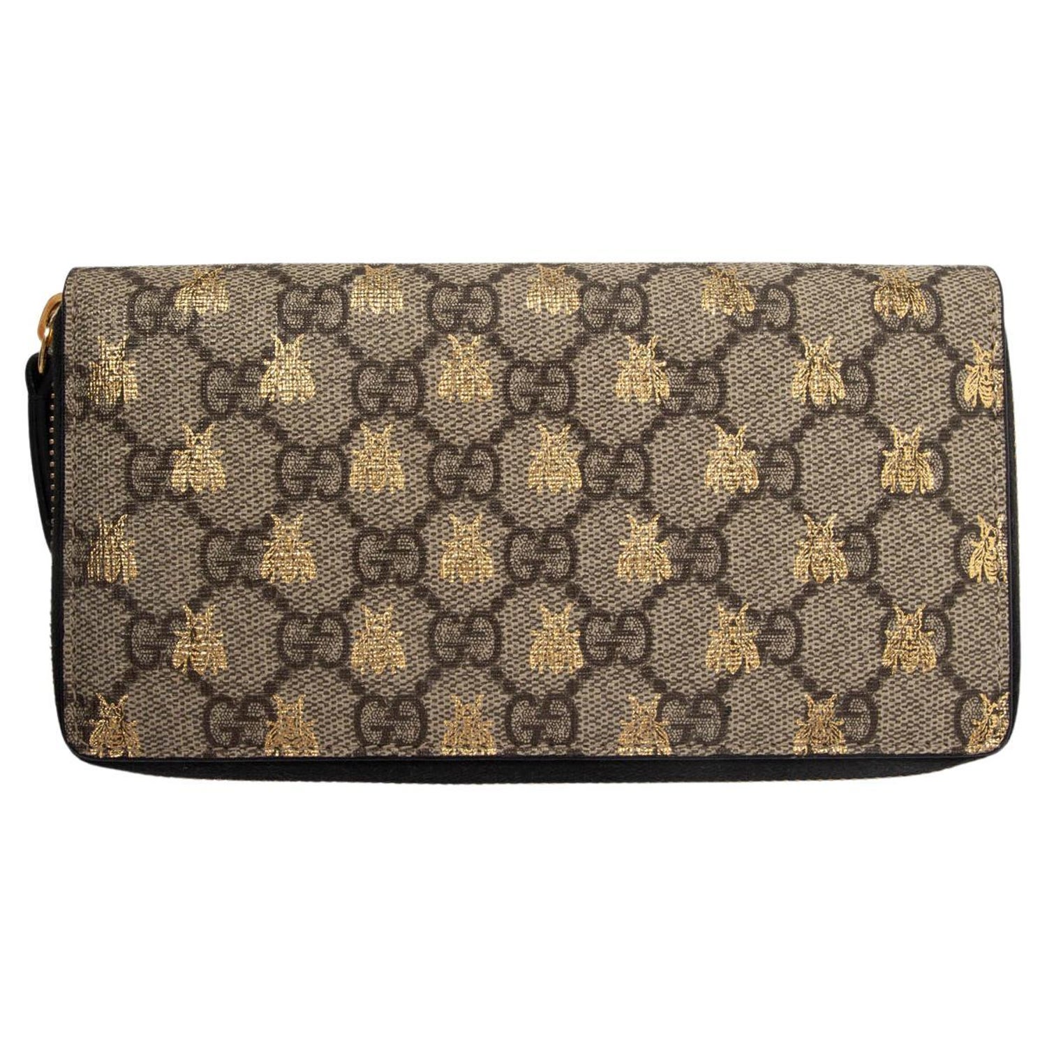 GUCCI beige GG SUPREME BEES ZIP AROUND Wallet For Sale at 1stDibs