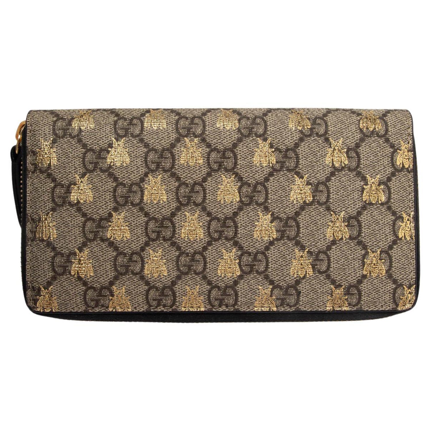 Gucci Beige Gg Supreme Bees Zip Around Wallet For Sale At 1stdibs