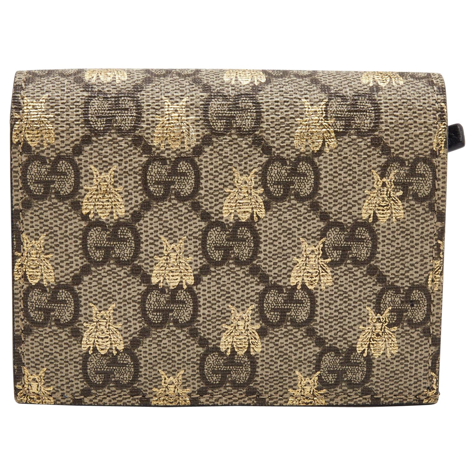 Gucci Beige GG Supreme Canvas and Leather Bee Print Card Case (Étui à cartes en toile et cuir imprimé abeilles)