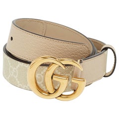 Gucci Beige GG Supreme Canvas and Leather GG Marmont Slim Belt 90 CM