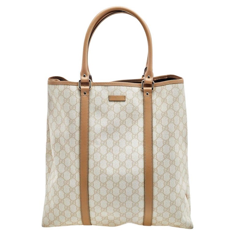 Gucci GG Canvas 141472 Unisex GG Canvas,Leather Tote Bag Beige,Ivory