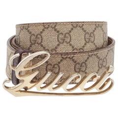 Gucci Beige GG Supreme Canvas and Leather Logo Belt 90CM Gucci Beige GG Supreme Canvas and Leather Logo Belt 90CM