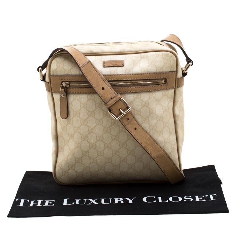 Gucci Beige GG Supreme Canvas and Leather Messenger Bag 2