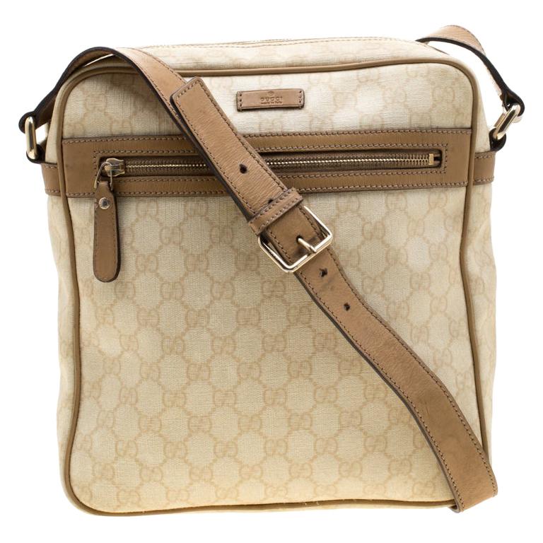 Gucci Beige GG Supreme Canvas and Leather Messenger Bag For Sale at 1stDibs the luxury closet