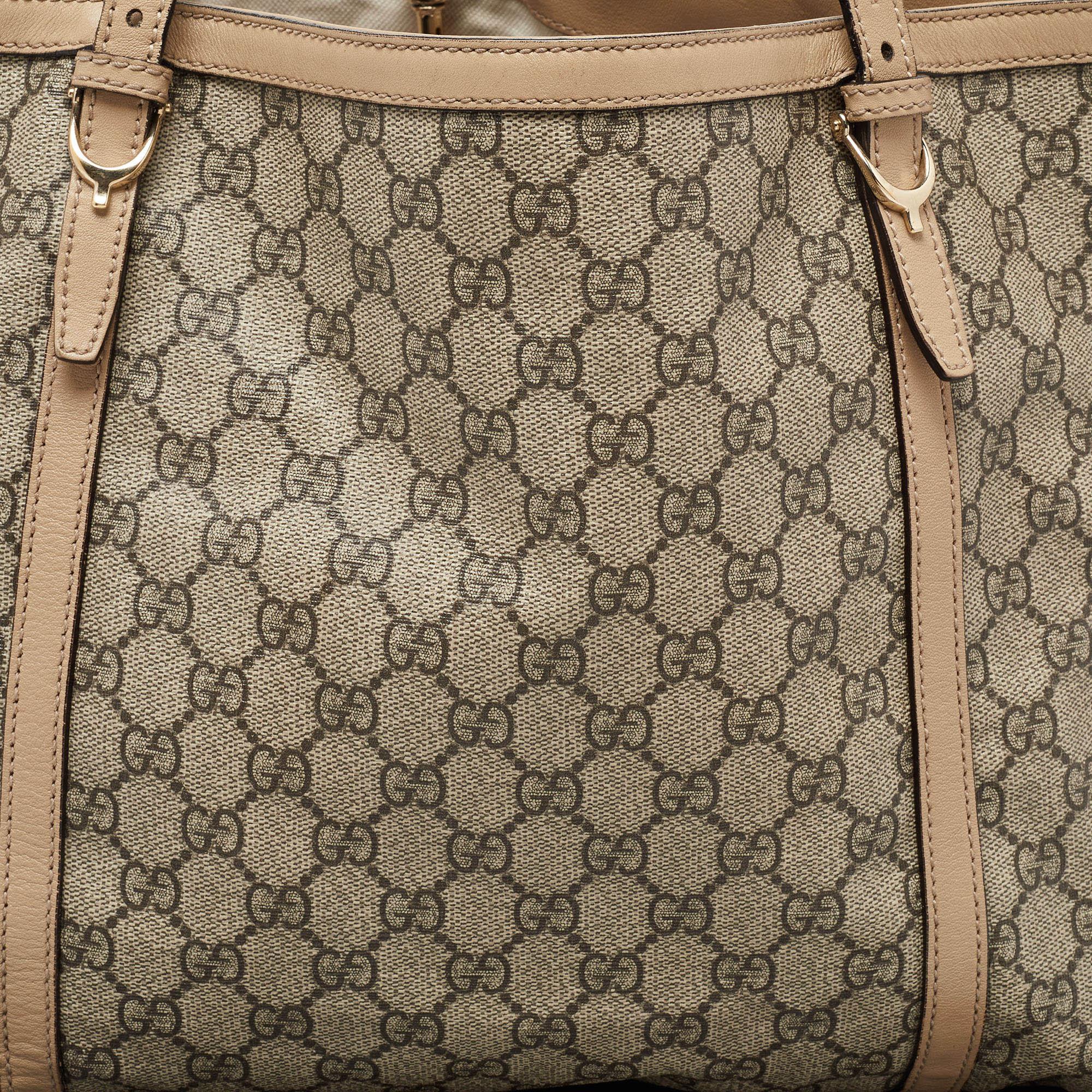 Gucci Beige GG Supreme Canvas and Leather Nice Tote For Sale 2