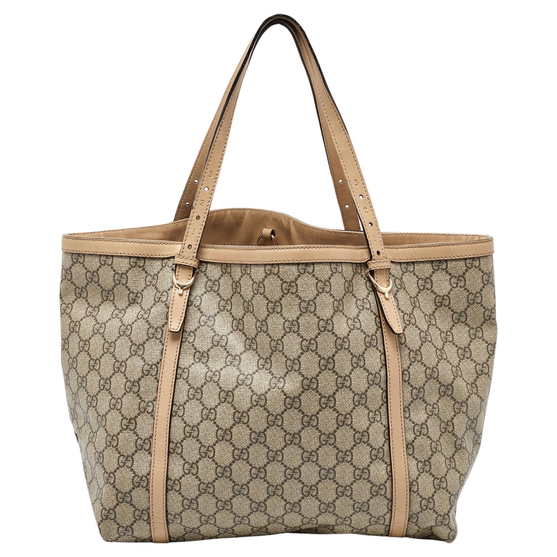 Gucci Beige GG Supreme Canvas and Leather Nice Tote For Sale