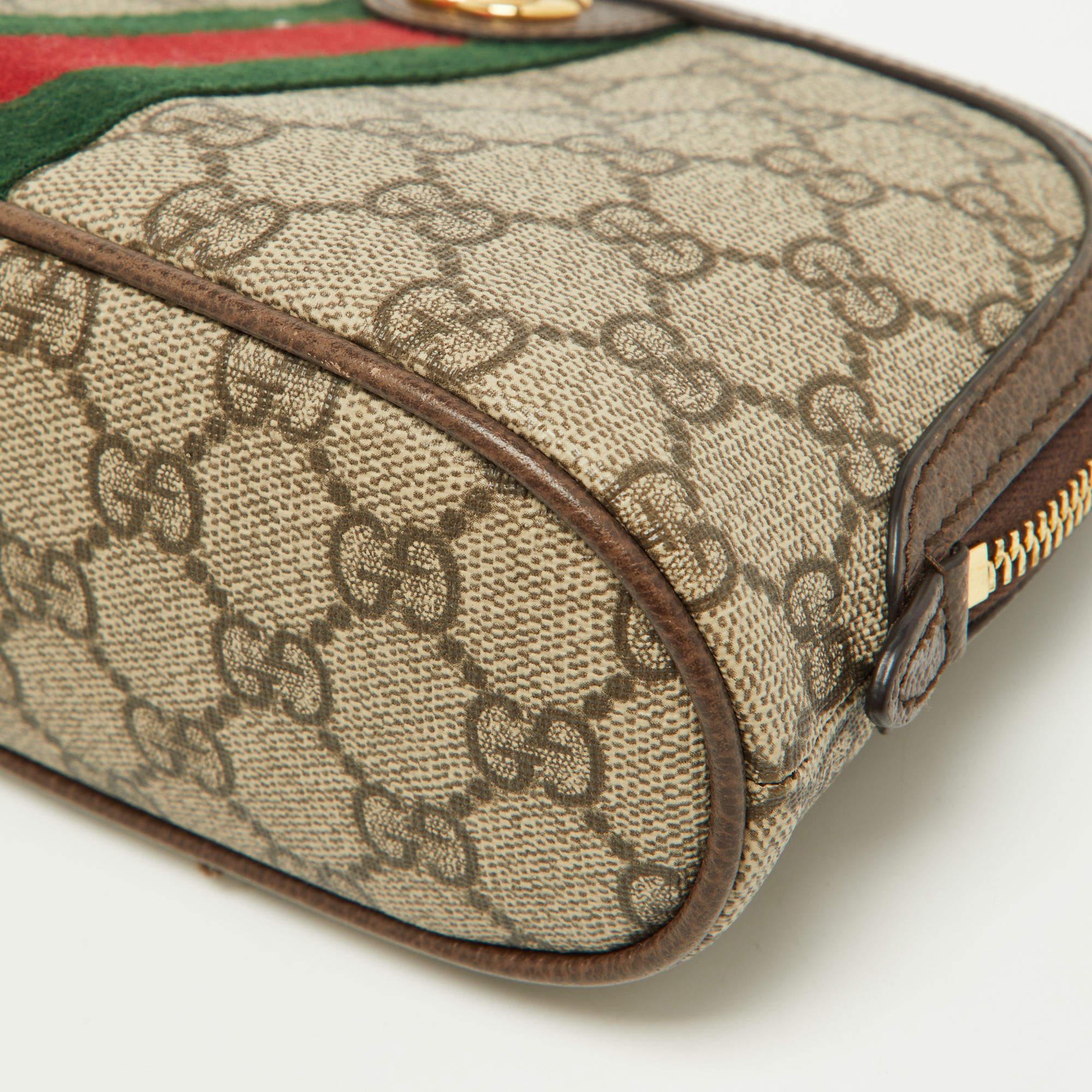 Gucci Beige GG Supreme Canvas and Leather Pouch 7
