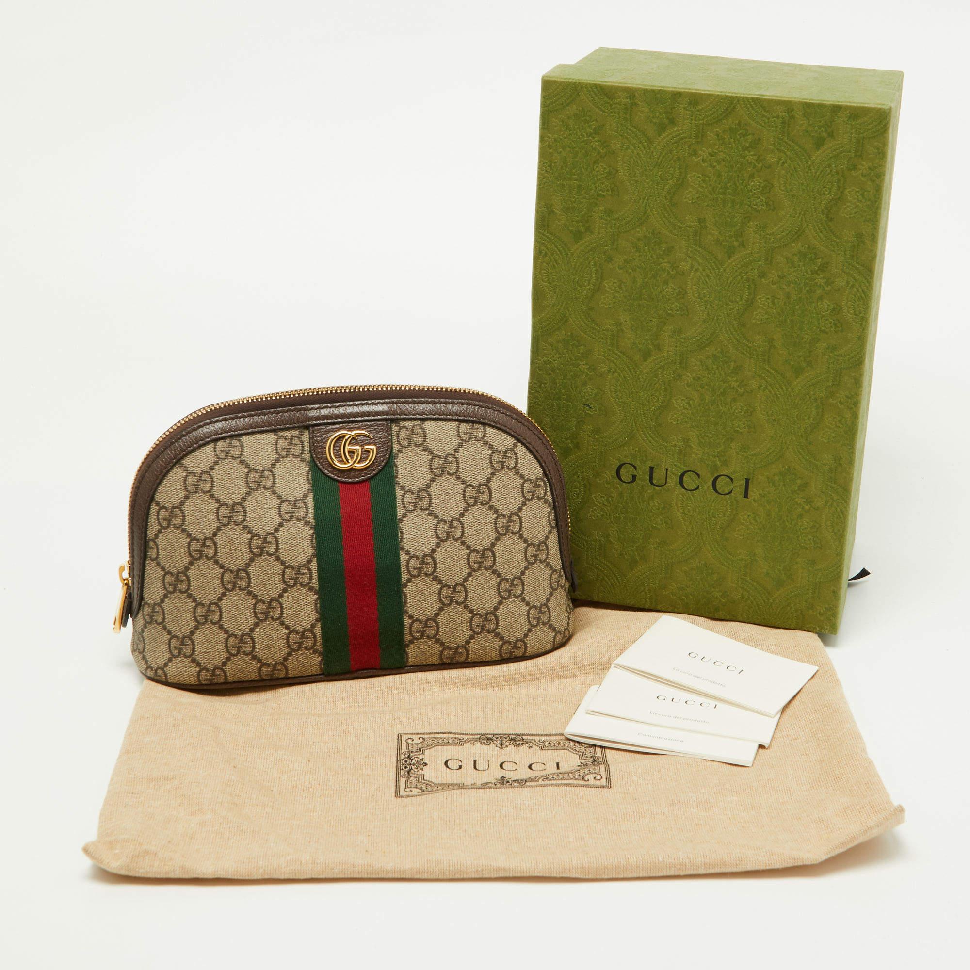Gucci Beige GG Supreme Canvas and Leather Pouch 8
