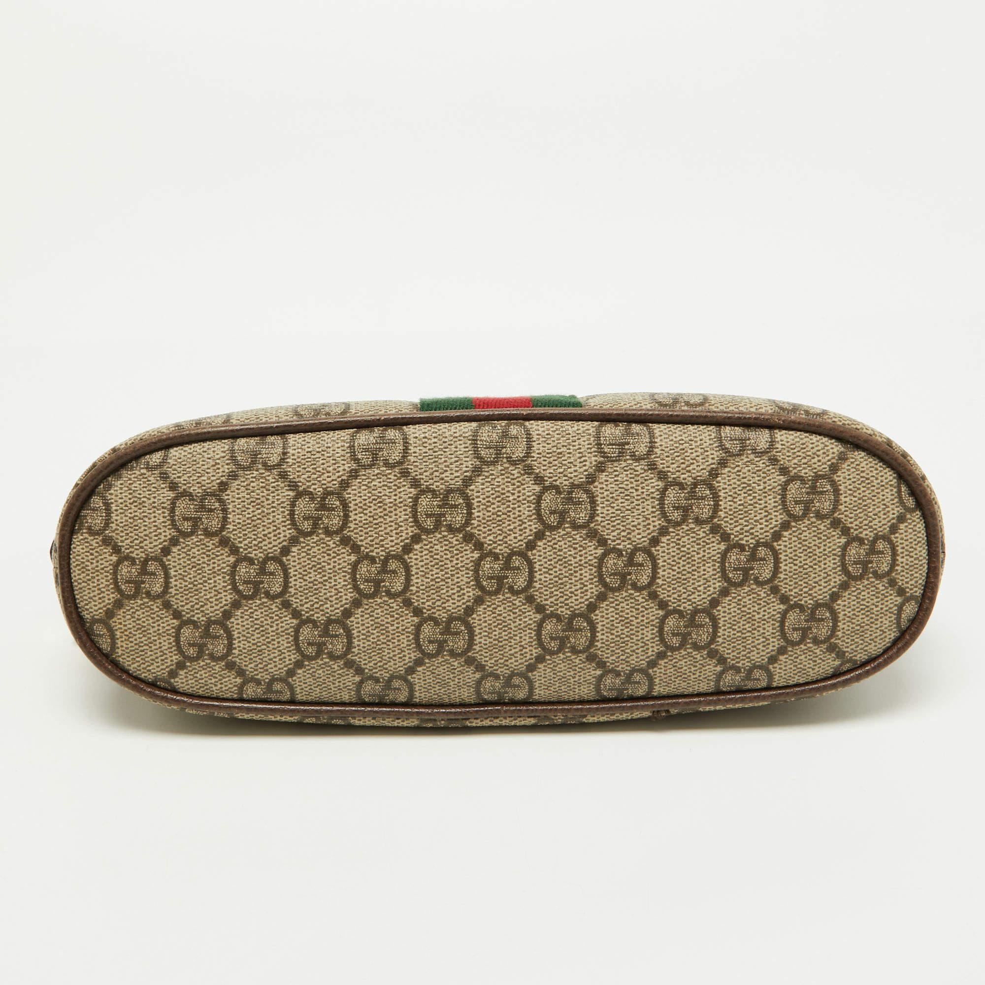Gucci Beige GG Supreme Canvas and Leather Pouch 4