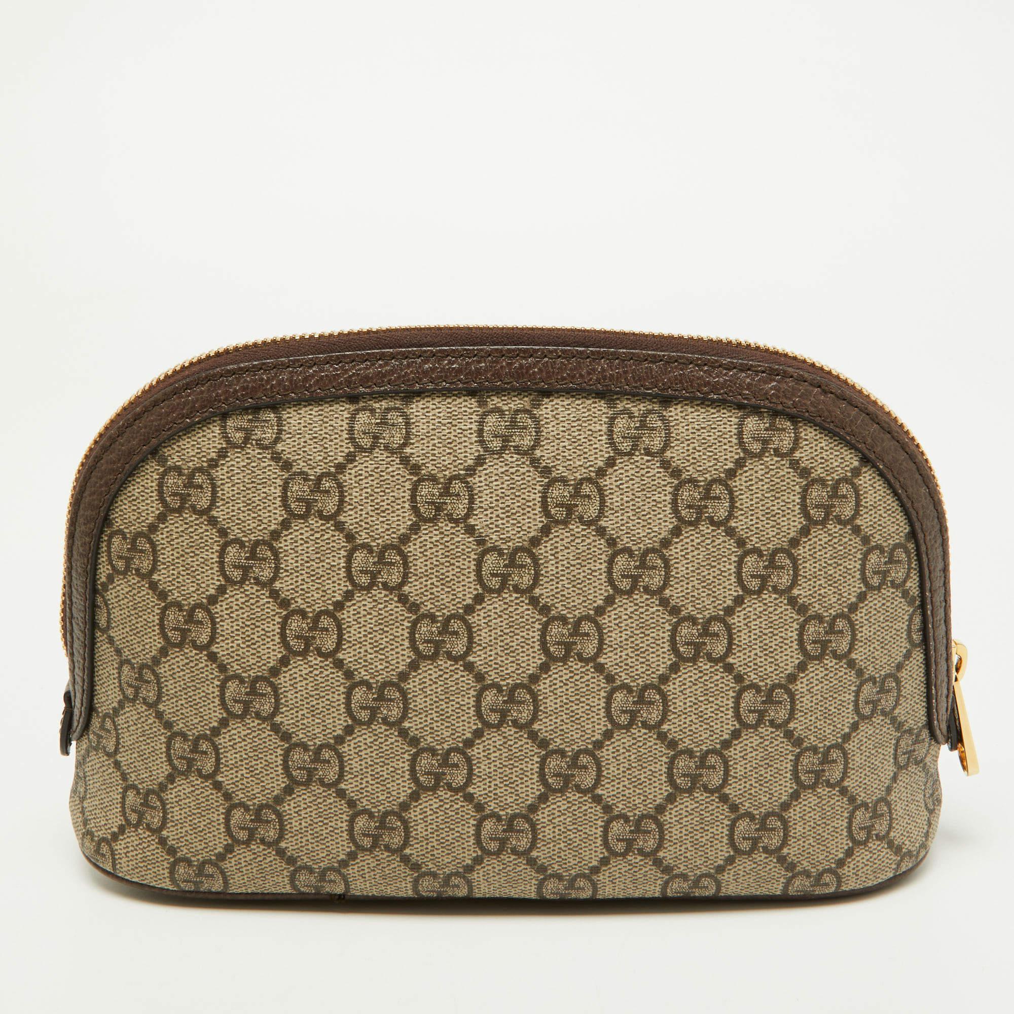 Gucci Beige GG Supreme Canvas and Leather Pouch 5
