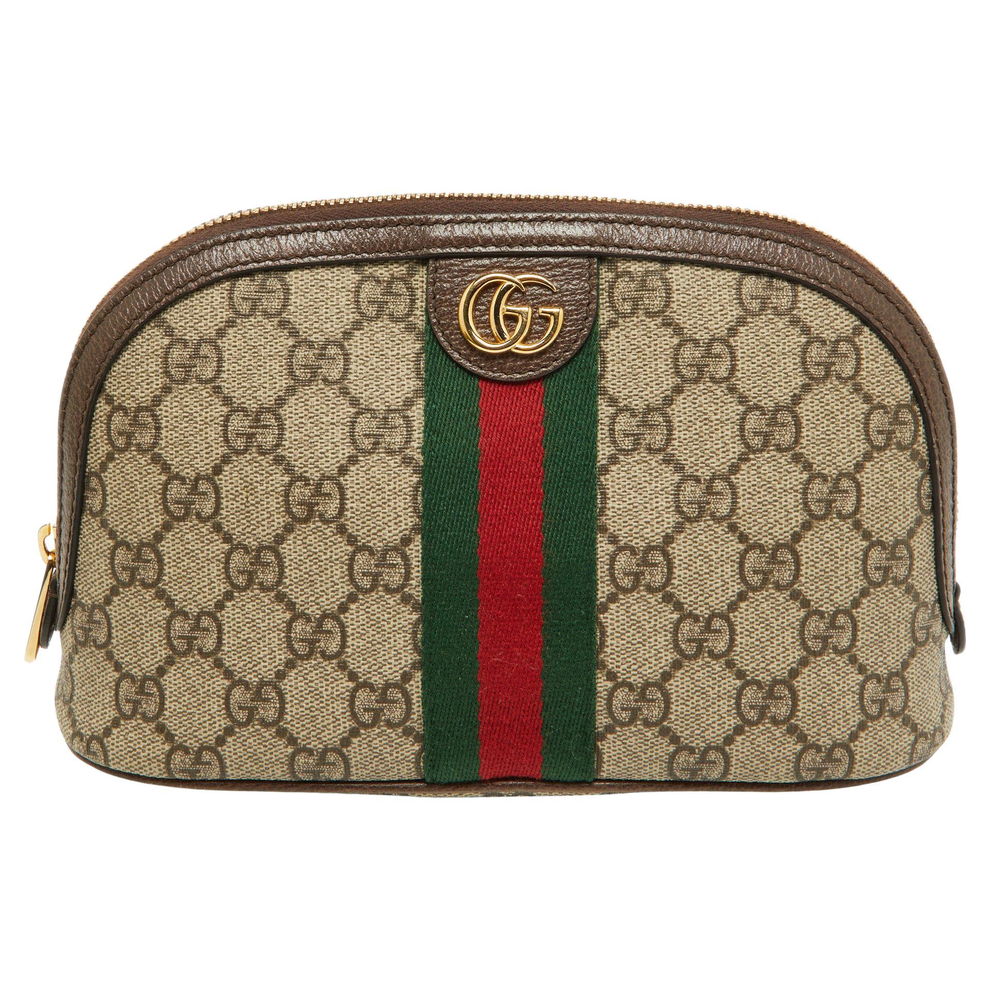 Gucci Beige GG Supreme Canvas and Leather Pouch