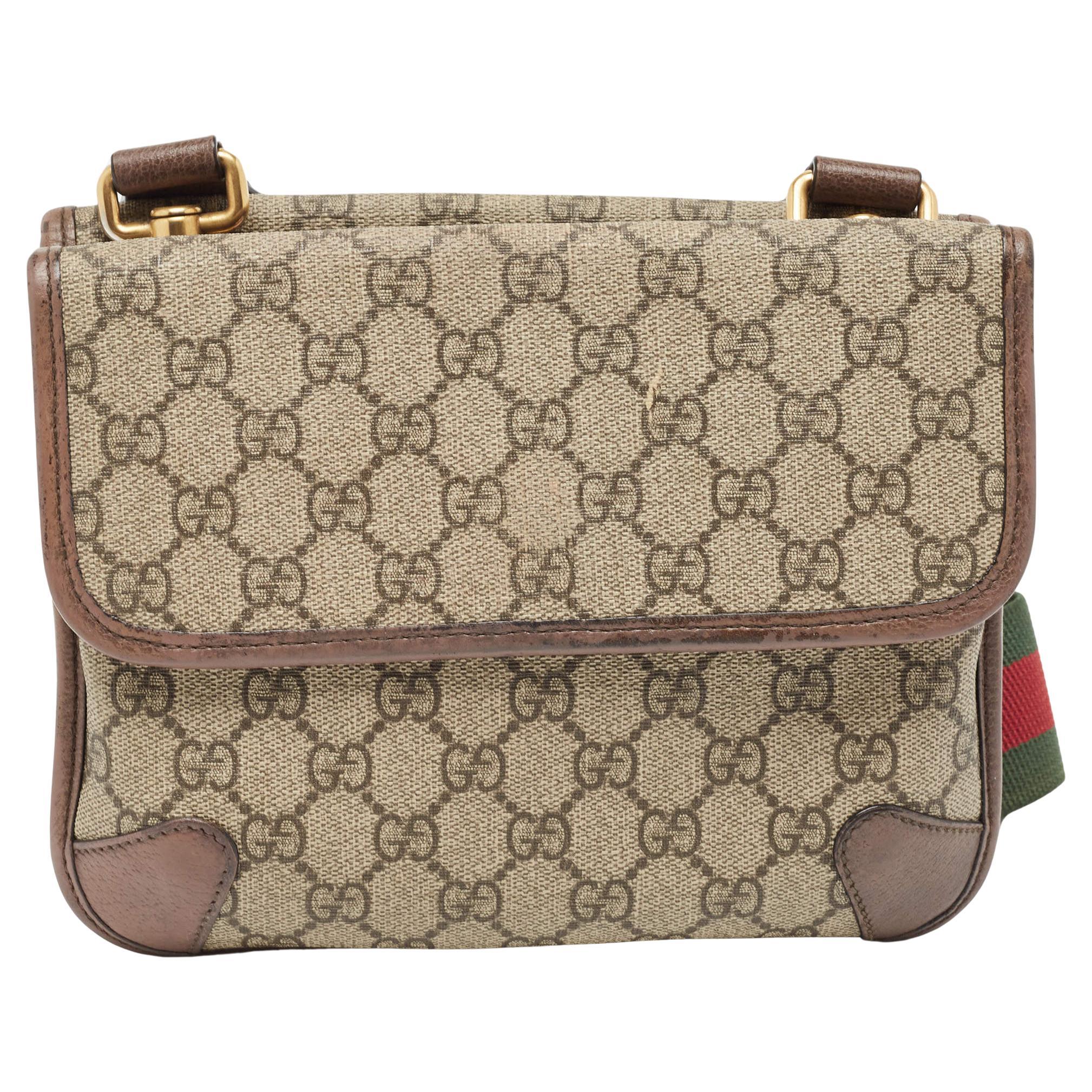 Gucci Beige GG Supreme Canvas and Leather Small Neo Vintage Messenger Bag For Sale